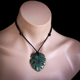 Natural Jade Monstera Leaf Pendant Necklace (N2172)