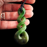 Natural Jade Pikorua Triple Twist Pendant Necklace (N2202)