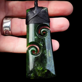 Natural Jade Double Koru Toki Pendant Necklace (N1178)