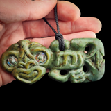 Natural Jade Side Hei Tiki Pendant Necklace (N2133)
