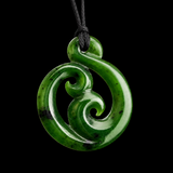 Natural NZ Jade Double Koru Twist Pendant Necklace (N22273)