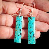 Natural Turquoise Rectangle Hook Earrings (E108)
