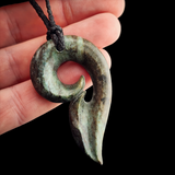 Natural Obay Stone / Polychrome Schist Koru Hook Pendant Necklace (N2129)