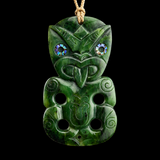 Natural Jade XL Hei Tiki Pendant Necklace (N2281)