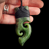 Natural Jade Double Koru Toki Pendant Necklace (N2163)