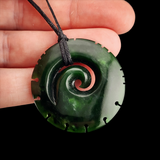 Natural Jade Notched Koru Pendant Necklace (N2187)