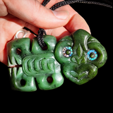 Natural Jade Hei Tiki Pendant Necklace (N1157)