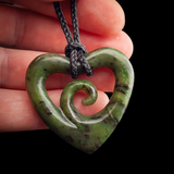 Natural Jade Koru Heart Pendant Necklace (N2127)