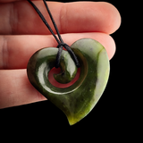 Natural Jade Koru Heart Pendant Necklace (N2179)