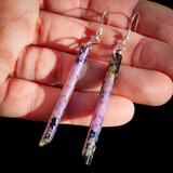 Natural Charoite Drop Hook Earrings (E109)