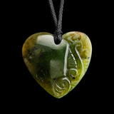 Natural NZ Jade Engraved Heart Pendant Necklace (N2278)