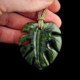 Natural Jade Monstera Leaf Pendant Necklace (N2156)