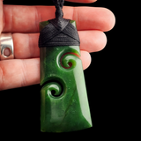 Natural Jade Double Koru Toki Pendant Necklace (N2220)