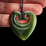 Natural Jade Double Koru Heart Pendant Necklace (N2208)