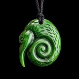 Natural Jade Kiwi Koru Pendant Necklace (N2303)