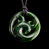 Natural NZ Jade Triple Koru Pendant Necklace (N2229)