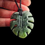 Natural Jade Monstera Leaf Pendant Necklace (N2172)