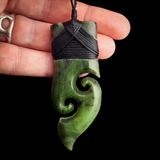 Natural Jade Double Koru Toki Pendant Necklace (N2171)