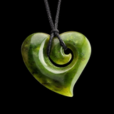 Natural NZ Jade Koru Heart Pendant Necklace (N2276)