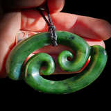 NZ Greenstone Pounamu large Double Koru Pendant Necklace (N807)