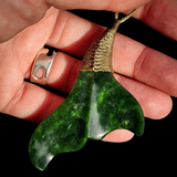 NZ Greenstone Pounamu Whale Tail Pendant Necklace (N977)