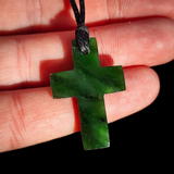 NZ Greenstone Pounamu Cross Pendant Necklace (N990)