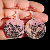 Natural Rhodonite Round Hook Earrings (E107)