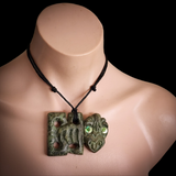 Natural Obay Stone / Polychrome Schist Hei Tiki Pendant Necklace (N2134)