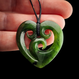 Natural Jade Triple Koru Heart Pendant Necklace (N2174)