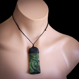Natural Jade Etched Toki Pendant Necklace (N2168)