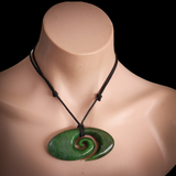 Natural Jade XL Wide Koru Pendant Necklace (N2132)