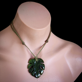 Natural Jade Monstera Leaf Pendant Necklace (N2156)