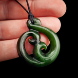 Natural Jade Double Koru Twist Pendant Necklace (N2216)