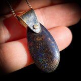 Rustic 925 Sterling Silver & Australian Fairy Opal Freeform Pendant Necklace (1BBB322)