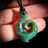 NZ Greenstone Pounamu Koru Twist Pendant Necklace (N808)
