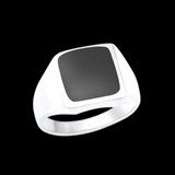 (R) Solid 925 Sterling Silver &amp; Natural Onyx, Square Signet Ring