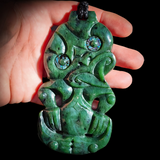 NZ Greenstone Pounamu XL Tiki Pendant Necklace (N803)