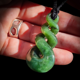 NZ Greenstone Pounamu Large Twist Pendant Necklace (N810)