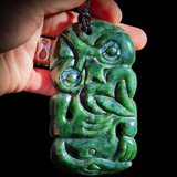 NZ Greenstone Pounamu XL Tiki Pendant Necklace (N804)