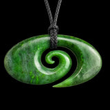 Natural Jade XL Wide Koru Pendant Necklace (N2132)
