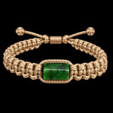 Natural Jade Cylinder Macrame Bracelet Tan