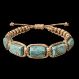 Natural Turquoise Cylinder Tan Macramé Bracelet (10X12B)