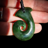 NZ Greenstone Pounamu Koru Hook Pendant Necklace (N830)