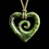 Natural NZ Jade Koru Heart Pendant Necklace (N2167)