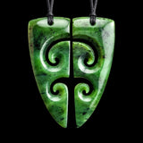 2pcs Matching Set Natural Jade Double Koru Heart Pendant Necklaces (N2195)