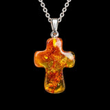 CLEARANCE Solid 925 Sterling Silver & Natural Polished Hand Carved Rustic Cross Pendant Necklace
