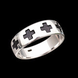 CLEARANCE (T) Solid 925 Sterling Silver Black Cross Band Ring