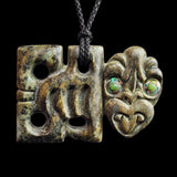 Natural Obay Stone / Polychrome Schist Hei Tiki Pendant Necklace (N2134)