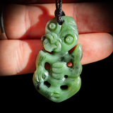NZ Greenstone Pounamu Tiki Pendant Necklace (N813)