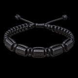 Natural Raw Black Tourmaline Cylinder Macramé Bracelet (10X9)